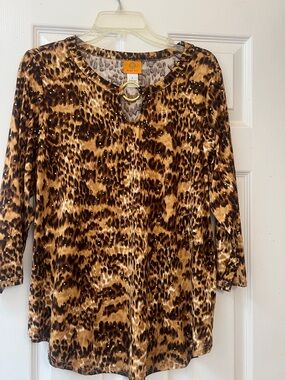 Ruby Rd. Brown and Black Animal-Print Tunic with Gold Ring